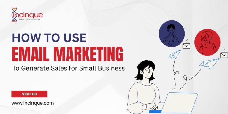 An illustration of a woman working on a laptop with paper airplanes and customer profiles representing email marketing conversion.