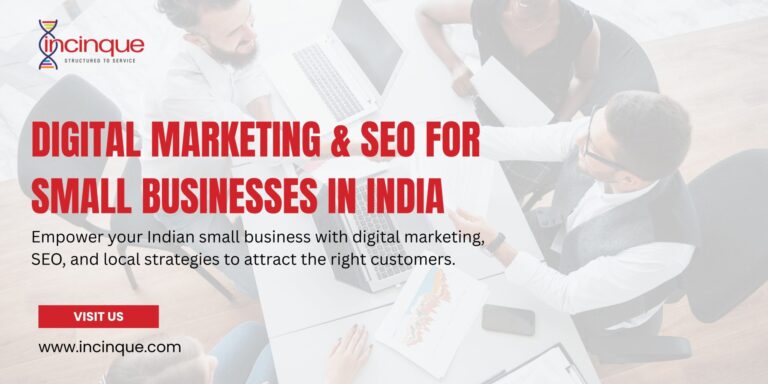 Incinque team discussing digital marketing and SEO strategies for small businesses in India during a meeting.