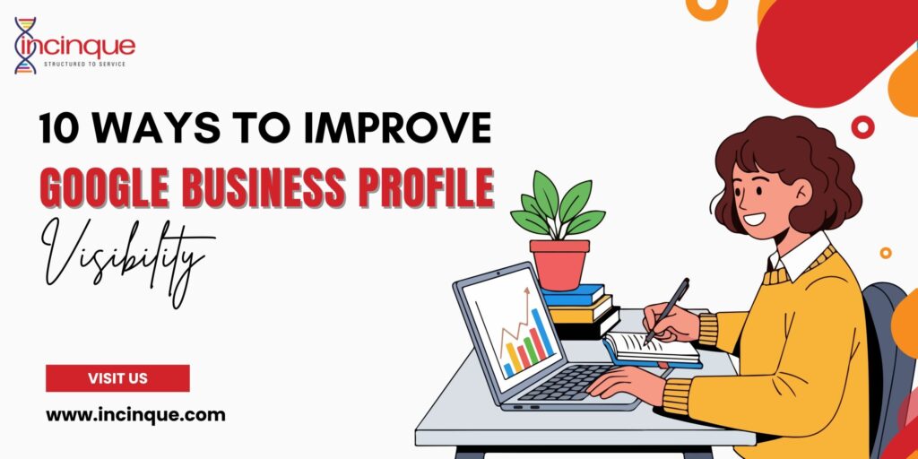 A professional tracking analytics and optimizing Google Business Profile visibility on a laptop.