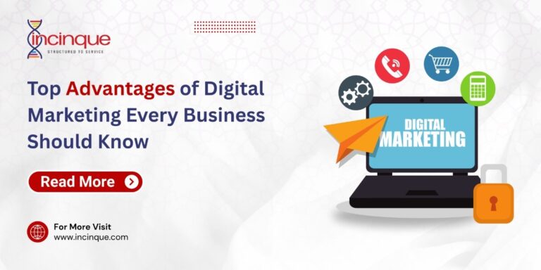 A laptop displaying "DIGITAL MARKETING" on the screen, surrounded by icons for communication, e-commerce, calculations, and security to symbolize comprehensive digital services.