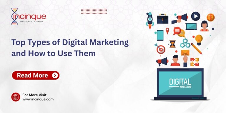 A laptop with various digital marketing icons—such as a rocket, briefcase, megaphone, and target—floating above it, representing the diverse channels used in modern marketing.
