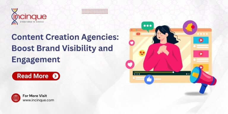 An illustration featuring a content creator on a screen surrounded by social media engagement icons and a megaphone, symbolizing agencies that enhance brand presence.