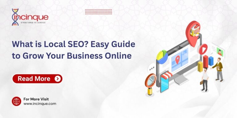 An illustration showing a computer screen with map pins and analytical charts, representing the tools and strategies used for local SEO to boost business visibility.