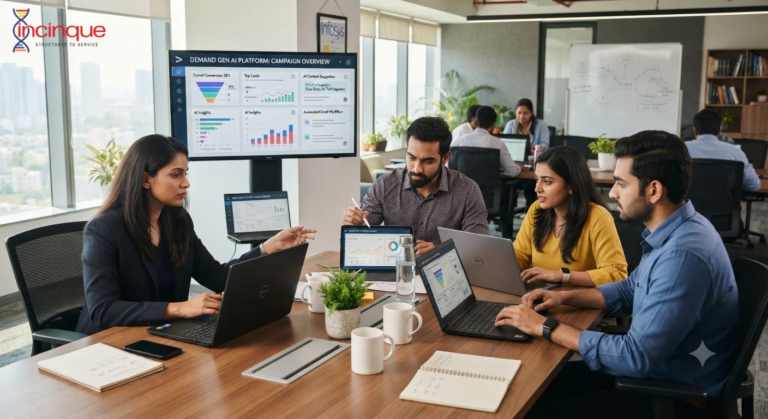 Marketing team using AI tools for demand generation research and campaign planning